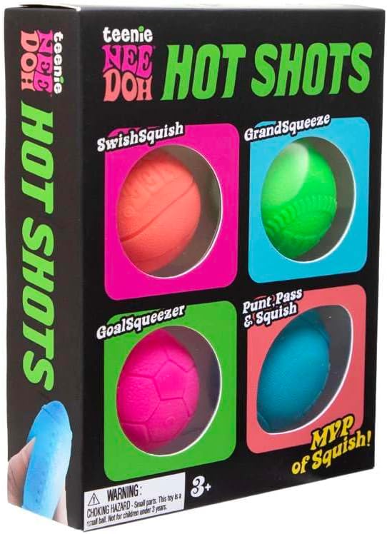 Schylling Hot Shot Teenie 4 Pack - Sensory Squeeze Toy - 1.5" in Diameter - Colors May Vary G7