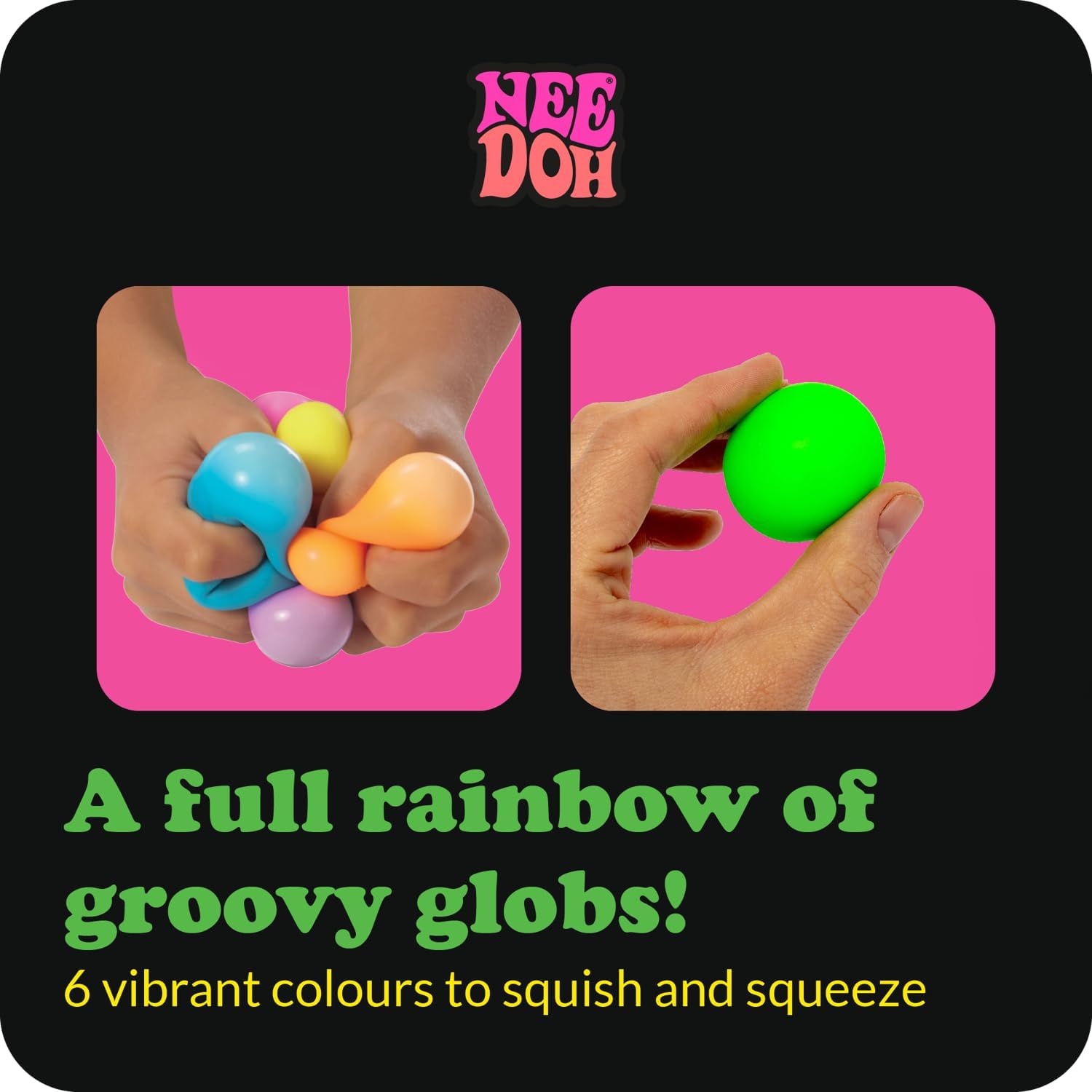 Schylling NeeDoh Rainboh Teenie - Sensory Squeeze Toy - Contains 6 Mini Groovy Globs - 1.5" Wide - Multicolored