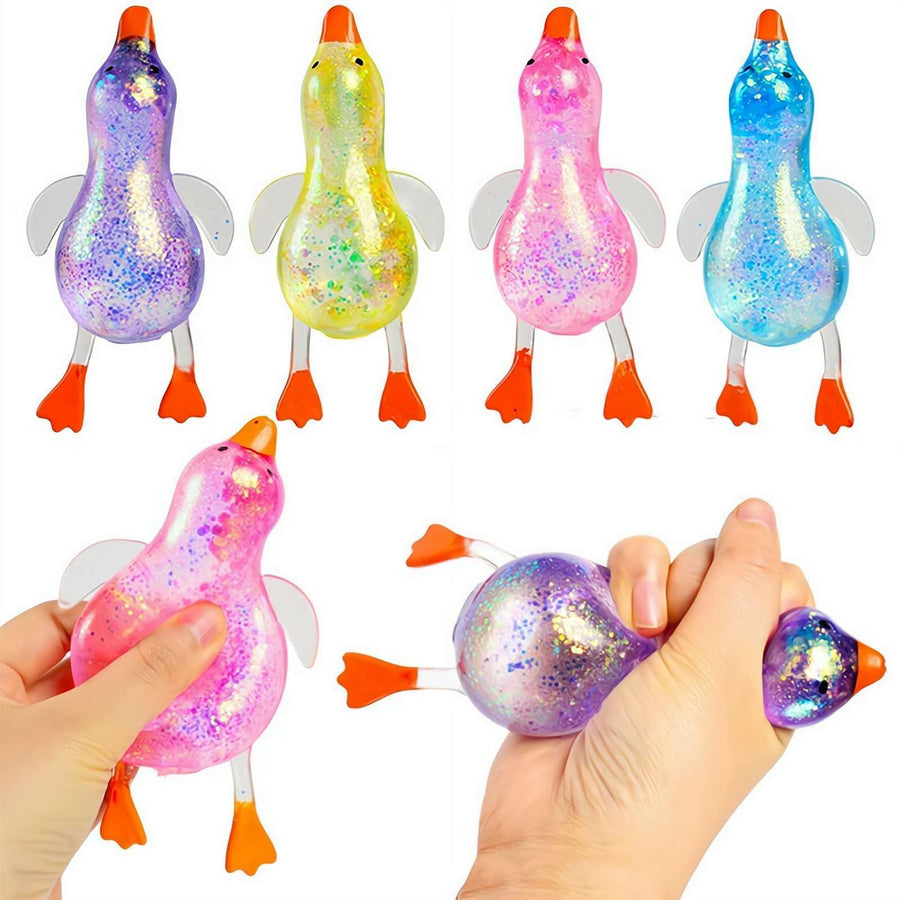 Glitter Duck Squeezes, Soft Cute Stress Relief Ball for Adults & Teens, Fun Decompression Duck Squishies Gift for Office Desk Party Favors Easter Basket Stuffer W2