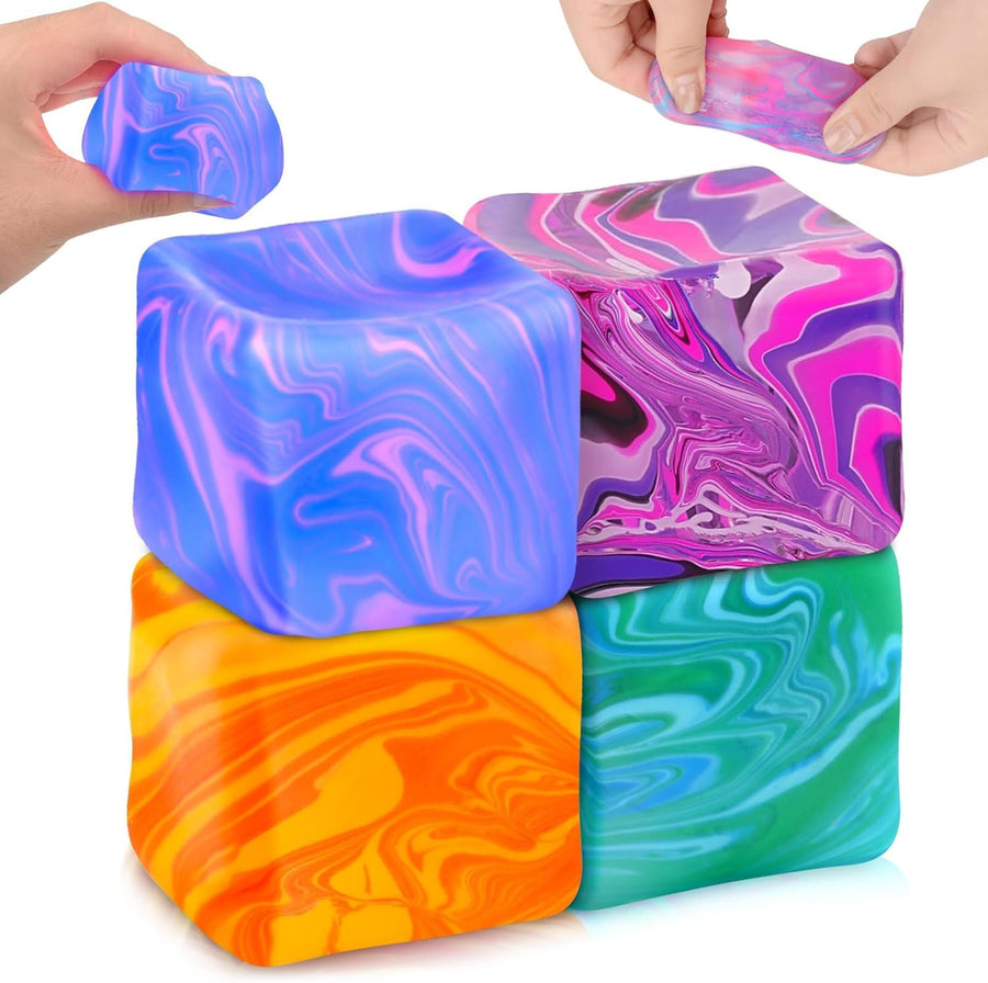 4Pcs -Nice Squishy Cube, Ice Cube Stress Relief Fidget Toys, Squeeze Doh Cube Squishy Fidget Toys for Kids Adults, Sensory Stress Balls for Autism Anxiety Relief (small) U9