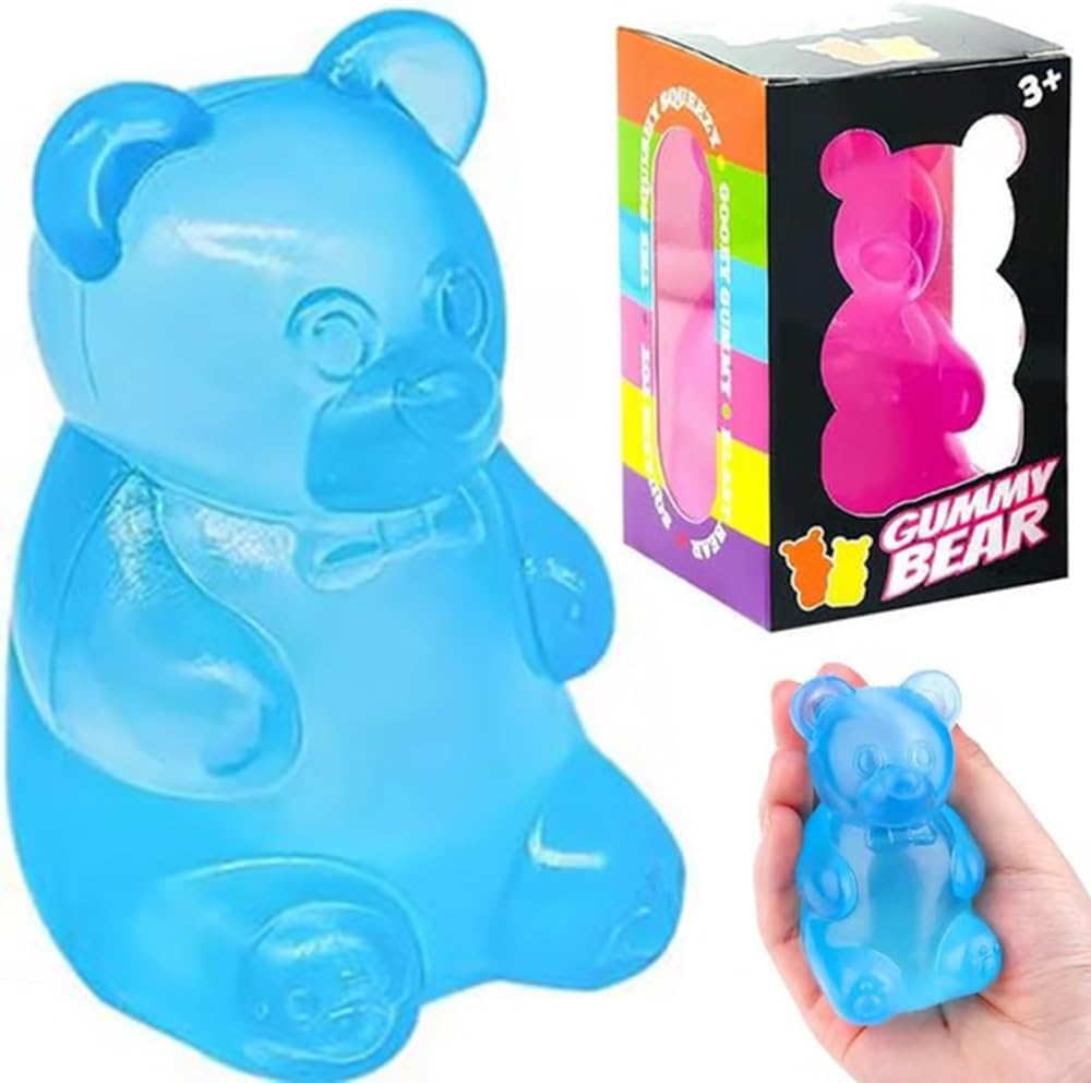 Schylling NeeDoh Gummy Bear - Sensory Fidget Toy with Jelly-Like Filling - 3.5" Tall - Blue (Pack of 1)