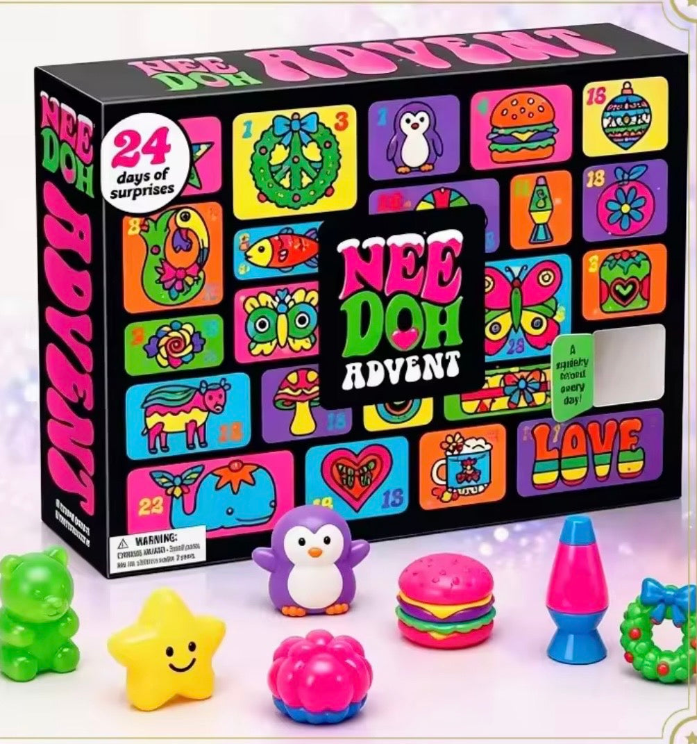 Schylling NeeDoh Squishmas Advent Calendar - 24 Mini Squeeze Toys - Christmas Countdown - Ages 3 to Adult